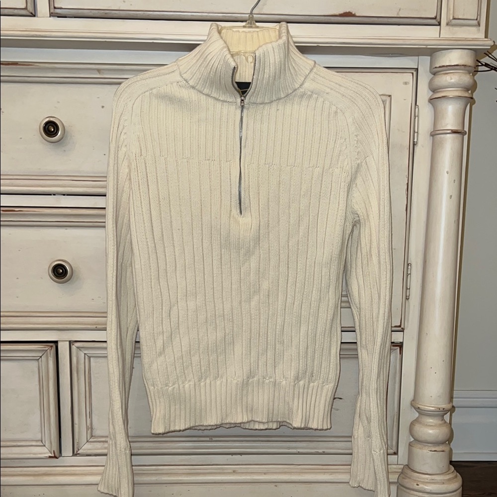 Fabio Cream Ribbed Zip Sweater